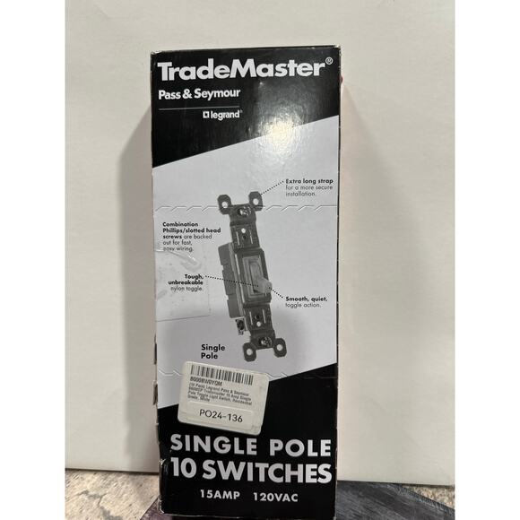 Single Pole Toggle Light Switch, Residential Grade, White (10 Pack) - Picture 3 of 3